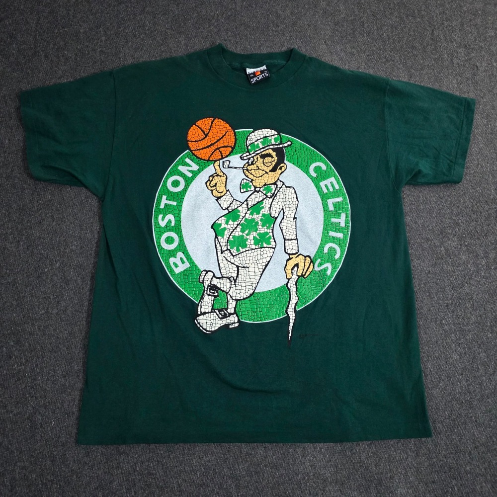 Rare Vintage 90s Boston Celtics 3D Graphic Shirt Mens XL Green Signal Sports NBA